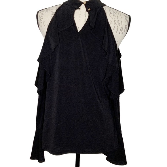 Thalia Sodi black halter top with cold shoulder. Long sleeves and ruffled. M - Picture 7 of 9